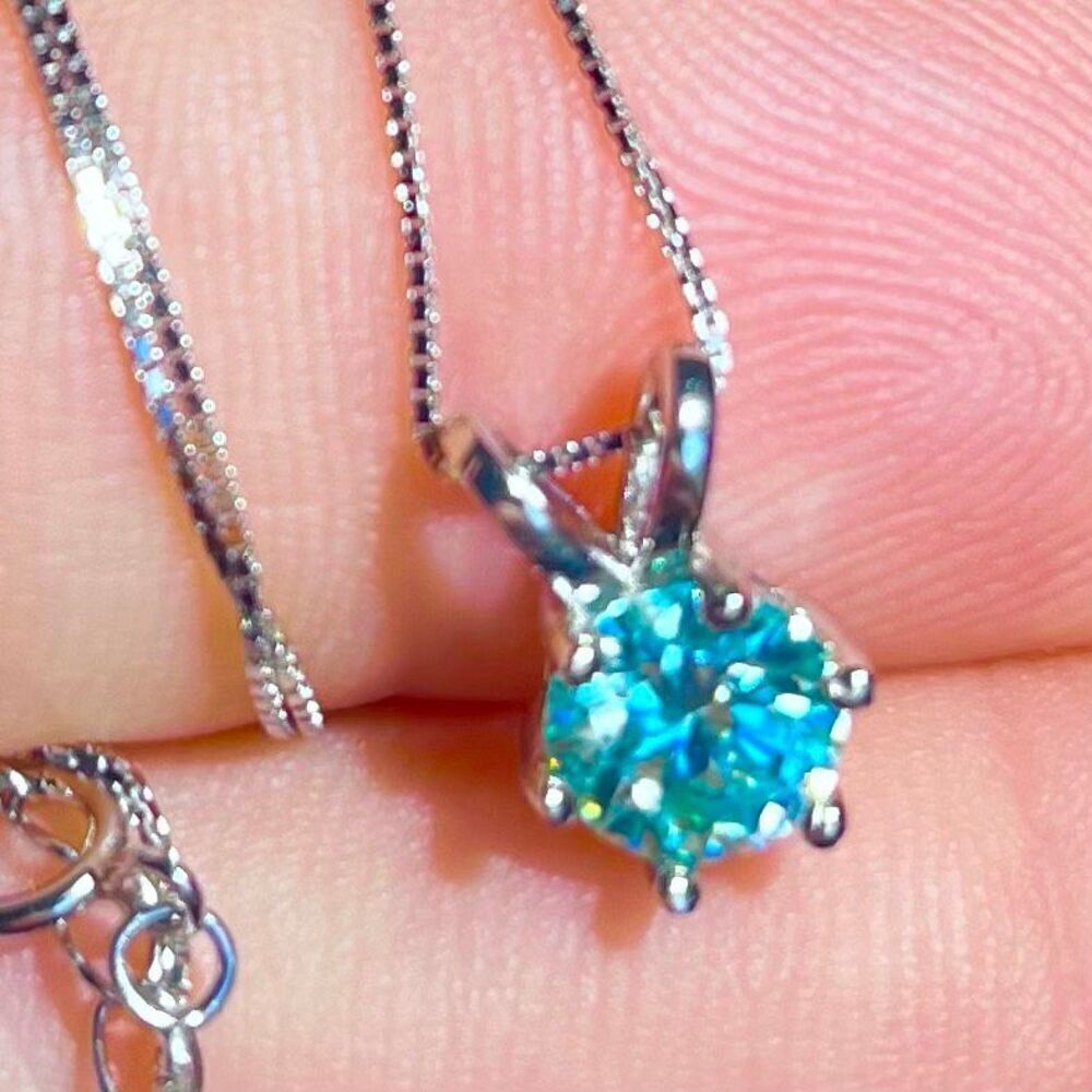 AYB Spectacular 1ct Moissanite Blue Diamond Necklace